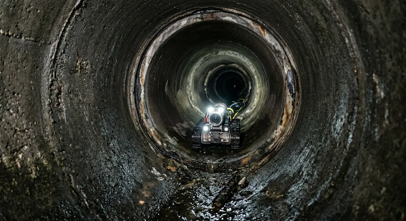 Robotic sewer camera inspecting pipe interior for Sewer Line Cleaning in Fort Riley